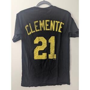 Pittsburgh Pirates Clemente #21 Men Small Majestic T-Shirt Black MLB Graphic Tee